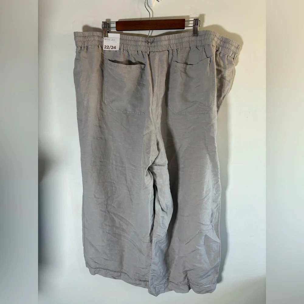 NEW Lane Bryant Wide leg Pull on Linen Pants Sand‎ Tan Minimalist Neutral 0237 - Picture 4 of 10